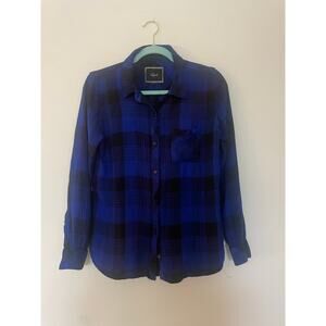 Rails women's Hunter button-down shirt in a blue and black plaid pattern sz L